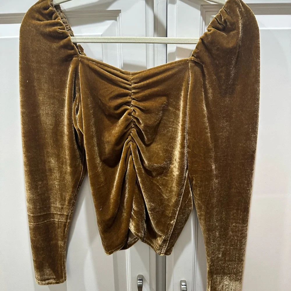 Steve Madden BB Dakota bronze velvet ruched top blouse shirt - Picture 3 of 4